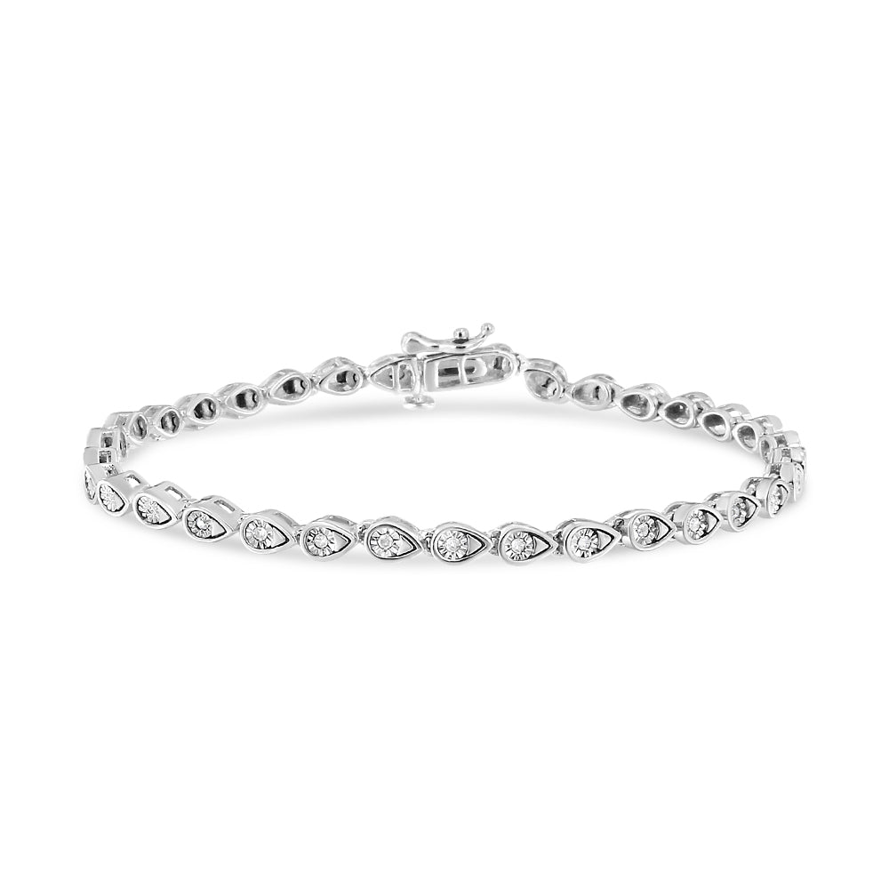 .925 Sterling Silver 1/10 Cttw Round-Cut Diamond Pear Link 7.25&quot; Bracelet (I-J Color, I2-I3 Clarity) - LinkagejewelrydesignLinkagejewelrydesign