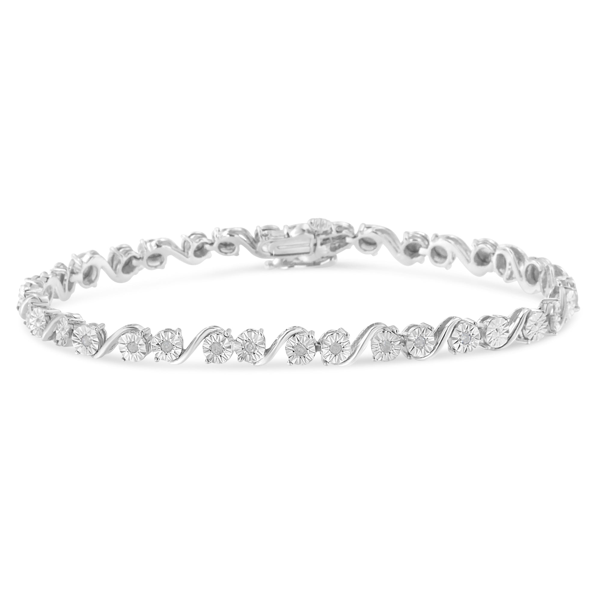 .925 Sterling Silver 1/10 Cttw Round Diamond "S" Link Miracle Plate Tennis Bracelet (I-J Color, I3 Clarity) - 7-1/4" - LinkagejewelrydesignLinkagejewelrydesign