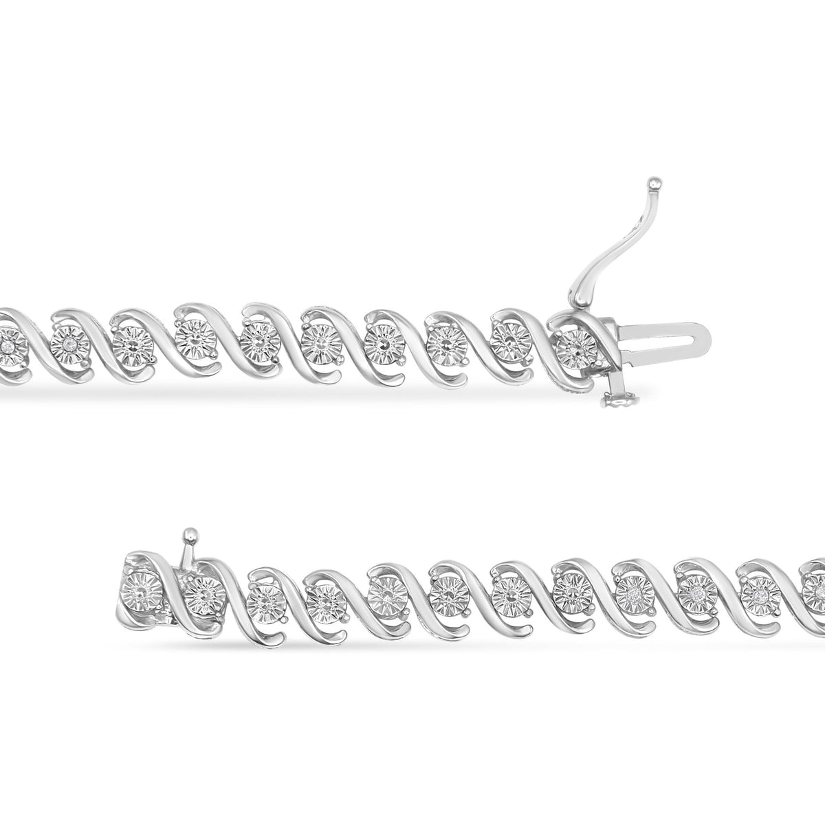 .925 Sterling Silver 1/10 Cttw Round Miracle-Set Diamond &quot;S&quot; Tennis Bracelet (I-J Color, I2-I3 Clarity) - 7.25&quot; - LinkagejewelrydesignLinkagejewelrydesign