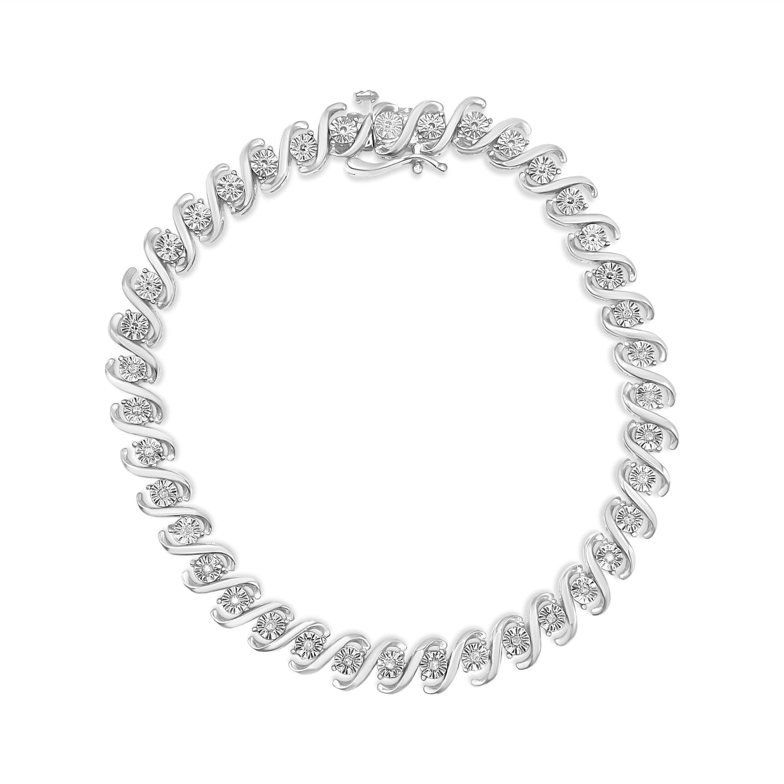 .925 Sterling Silver 1/10 Cttw Round Miracle-Set Diamond "S" Tennis Bracelet (I-J Color, I2-I3 Clarity) - 7.25" - LinkagejewelrydesignLinkagejewelrydesign