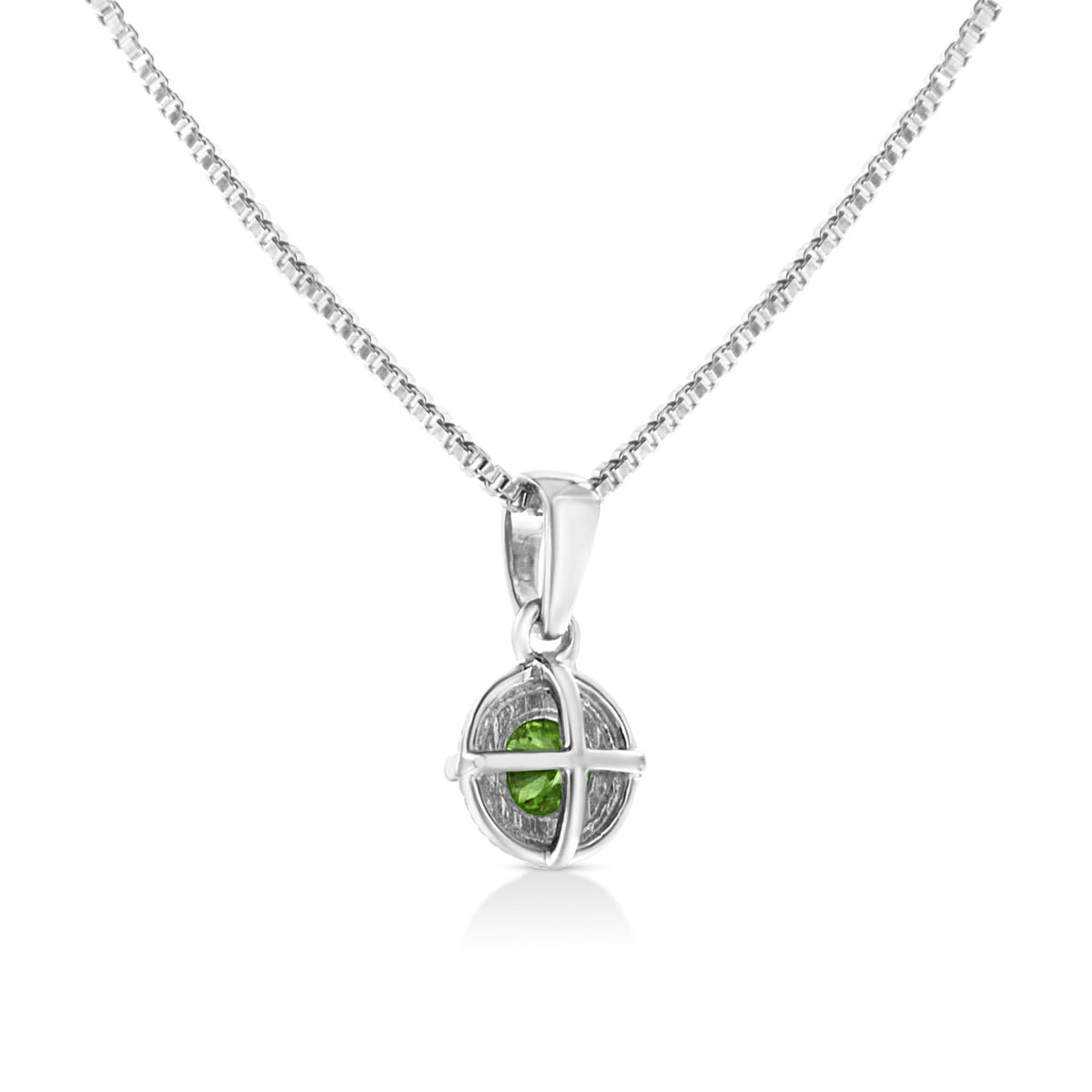 .925 Sterling Silver 1/10 Cttw Treated Green Diamond Solitaire 18&quot; Milgrain Pendant Necklace (Green Color, I1-I2 Clarity) - LinkagejewelrydesignLinkagejewelrydesign