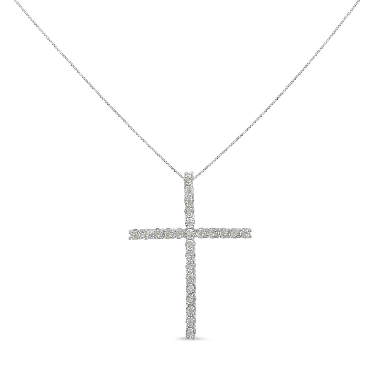 .925 Sterling Silver 1/2 Cttw Brilliant Cut Diamond Miracle-Set Cross 18&quot; Unisex Pendant Necklace (I-J Color, I3 Clarity) - LinkagejewelrydesignLinkagejewelrydesign