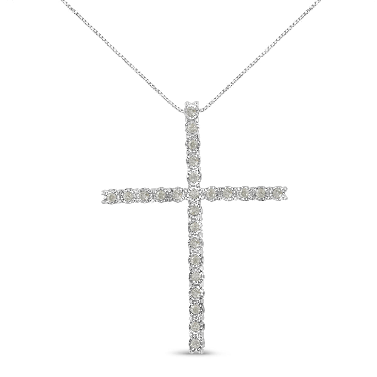 .925 Sterling Silver 1/2 Cttw Brilliant Cut Diamond Miracle-Set Cross 18&quot; Unisex Pendant Necklace (I-J Color, I3 Clarity) - LinkagejewelrydesignLinkagejewelrydesign