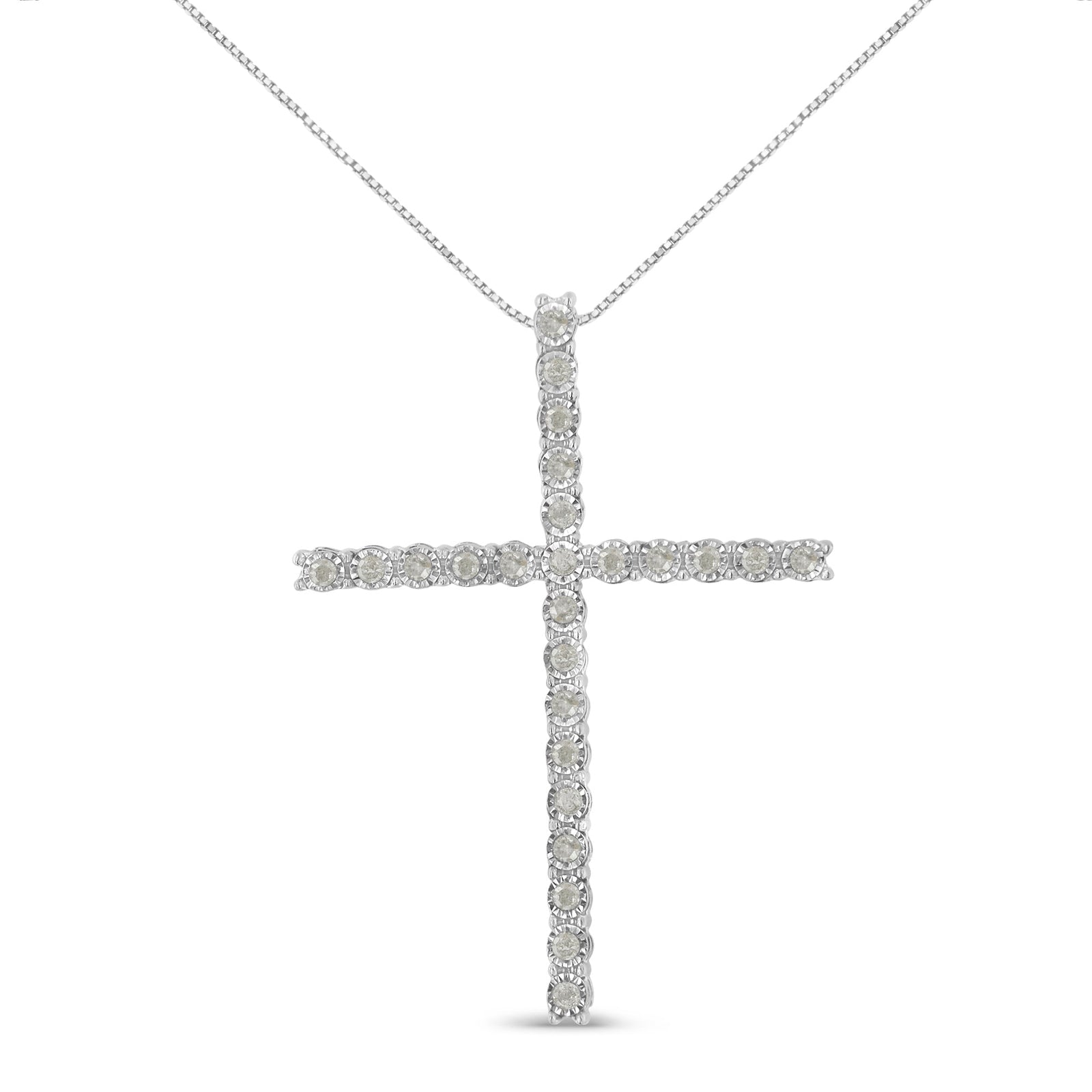 .925 Sterling Silver 1/2 Cttw Brilliant Cut Diamond Miracle-Set Cross 18" Unisex Pendant Necklace (I-J Color, I3 Clarity) - LinkagejewelrydesignLinkagejewelrydesign