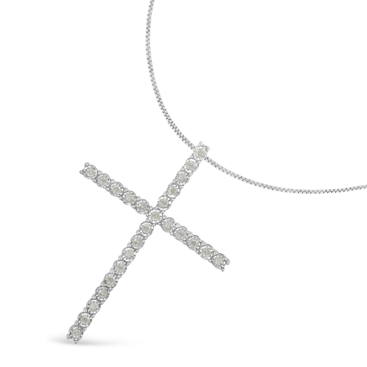 .925 Sterling Silver 1/2 Cttw Brilliant Cut Diamond Miracle-Set Cross 18&quot; Unisex Pendant Necklace (I-J Color, I3 Clarity) - LinkagejewelrydesignLinkagejewelrydesign