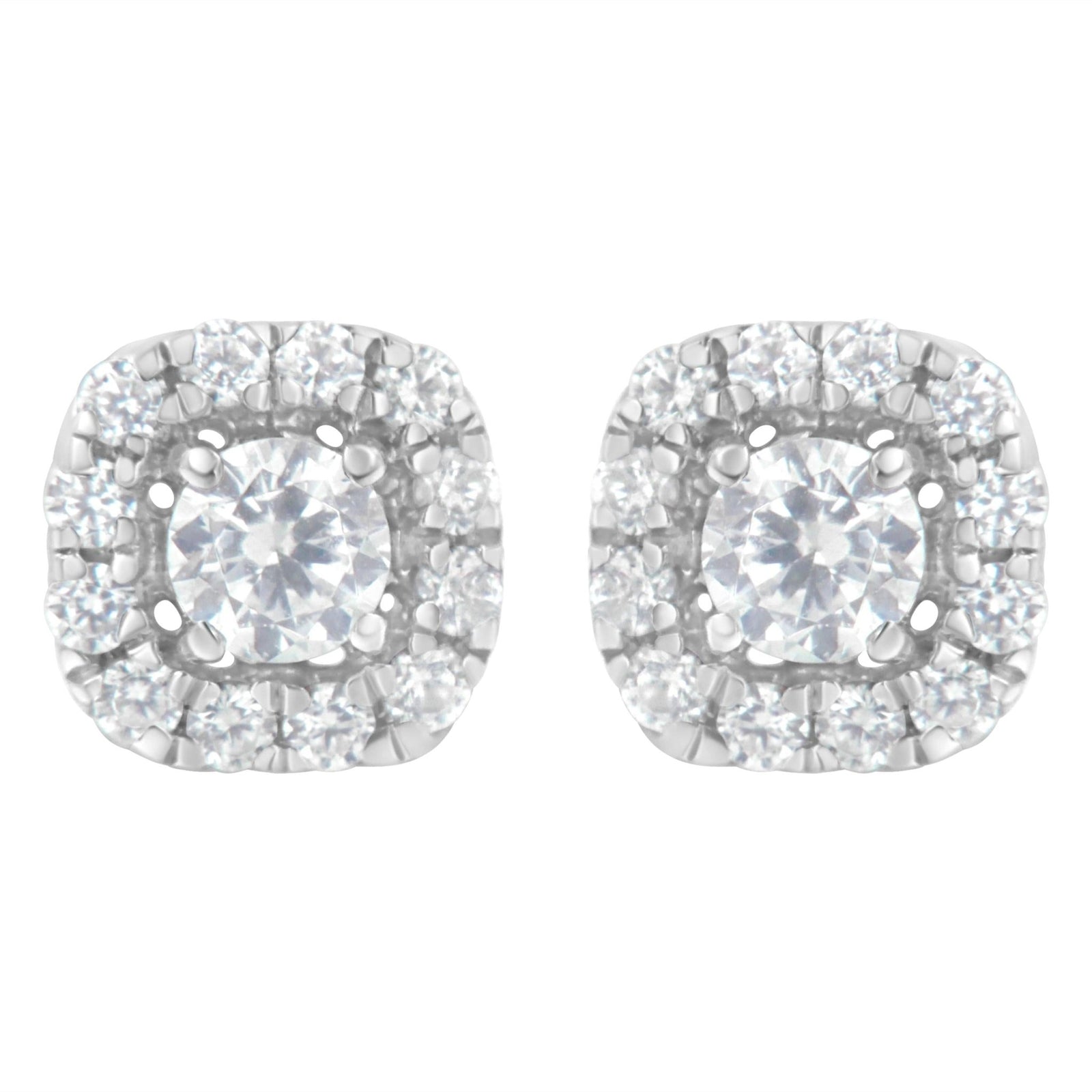 .925 Sterling Silver 1/2 cttw Brilliant Round-Cut Diamond Solitaire with Halo Stud Earring (I-J, I2-I3) - LinkagejewelrydesignLinkagejewelrydesign