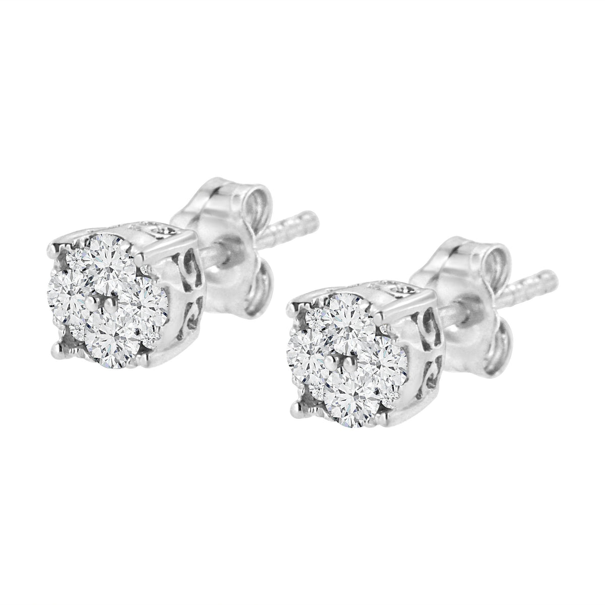 .925 Sterling Silver 1/2 Cttw Cttw Prong Set Lab Grown Round Diamond Cluster Stud Earring (F-G Color, SI1-SI2 Clarity) - LinkagejewelrydesignLinkagejewelrydesign