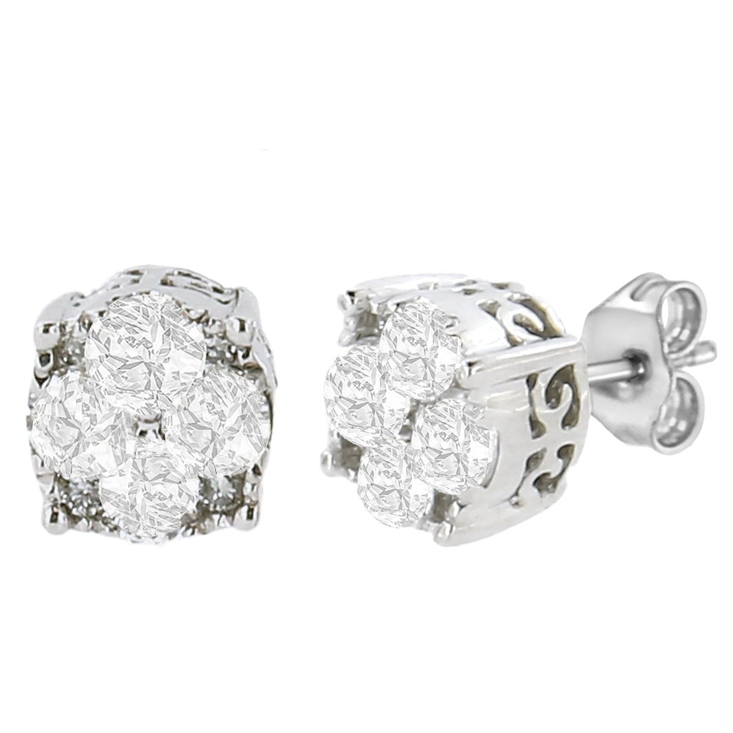 .925 Sterling Silver 1/2 Cttw Cttw Prong Set Lab Grown Round Diamond Cluster Stud Earring (F-G Color, SI1-SI2 Clarity) - LinkagejewelrydesignLinkagejewelrydesign