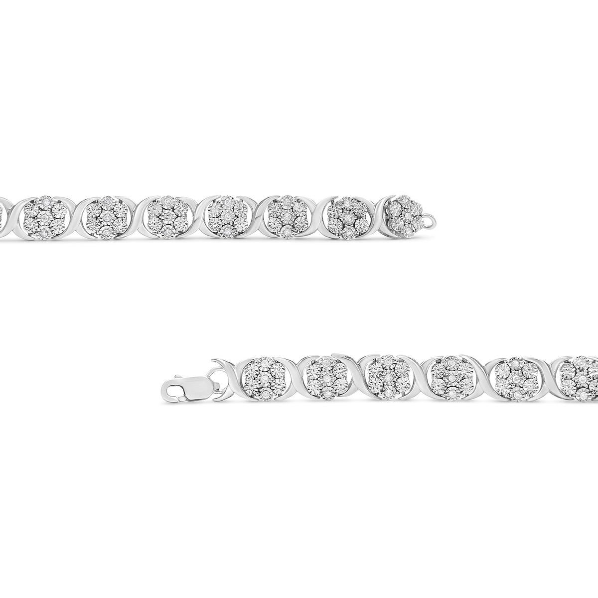 .925 Sterling Silver 1/2 Cttw Diamond 7 Stone Floral Cluster Link Bracelet (I-J Color, I2-I3 Clarity) - 7.25&quot; Inches - LinkagejewelrydesignLinkagejewelrydesign