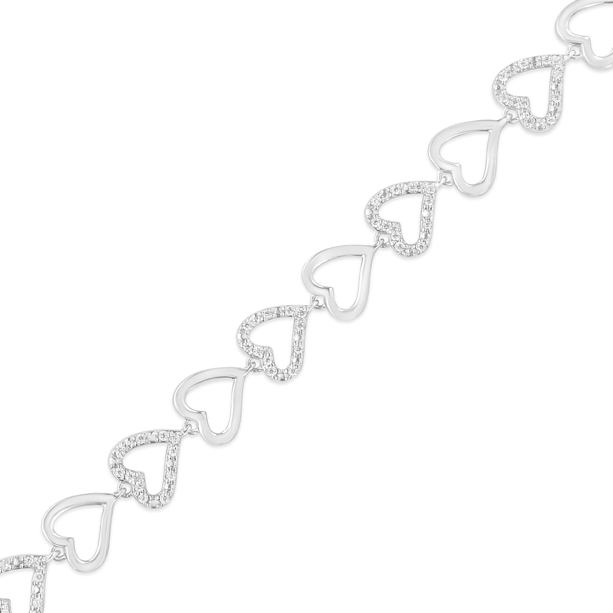 .925 Sterling Silver 1/2 Cttw Diamond Alternating Heart Link Bracelet (I-J Color, I2-I3 Clarity)- Size 7.25&quot; Inches - LinkagejewelrydesignLinkagejewelrydesign