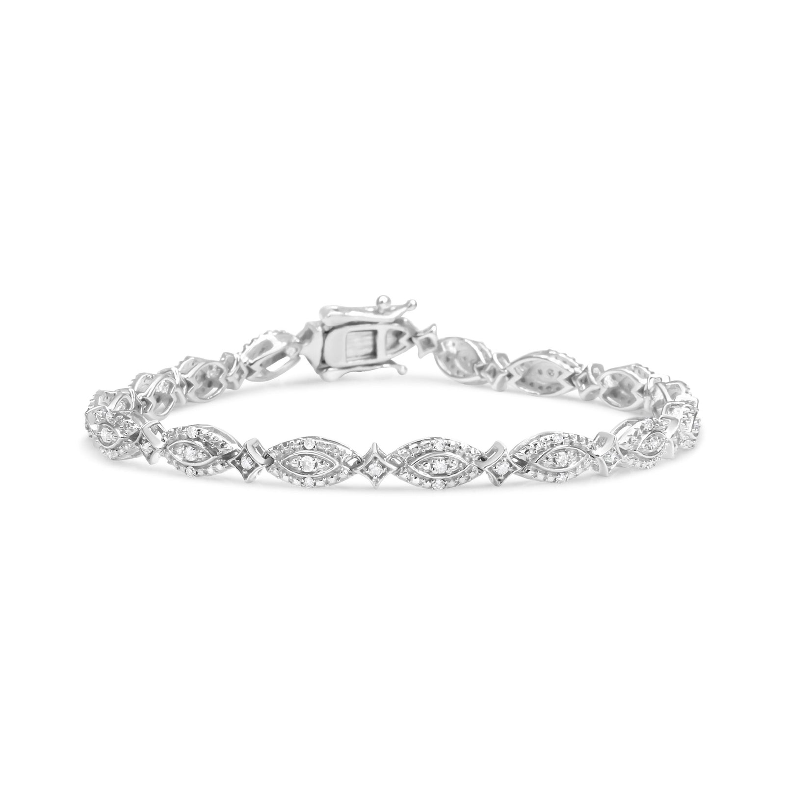 .925 Sterling Silver 1/2 Cttw Diamond Alternating Marquise and Starburst Shaped Link Bracelet (I-J Color, I2-I3 Clarity) - 7.25" - LinkagejewelrydesignLinkagejewelrydesign