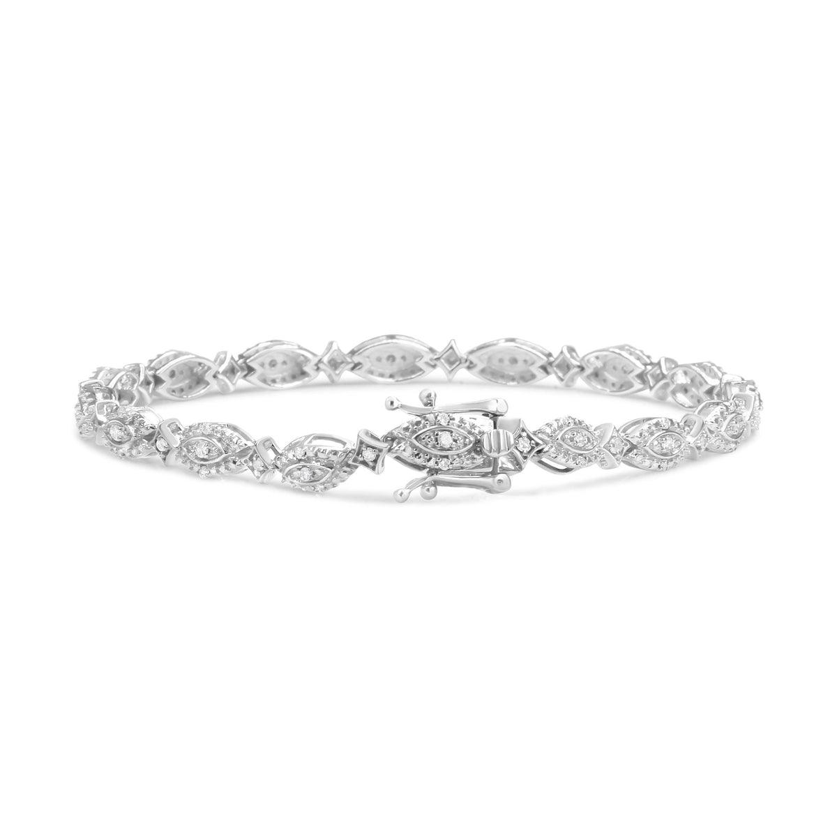 .925 Sterling Silver 1/2 Cttw Diamond Alternating Marquise and Starburst Shaped Link Bracelet (I-J Color, I2-I3 Clarity) - 7.25&quot; - LinkagejewelrydesignLinkagejewelrydesign