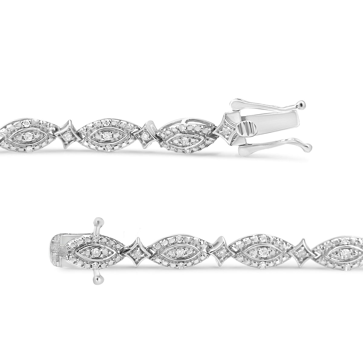 .925 Sterling Silver 1/2 Cttw Diamond Alternating Marquise and Starburst Shaped Link Bracelet (I-J Color, I2-I3 Clarity) - 7.25&quot; - LinkagejewelrydesignLinkagejewelrydesign