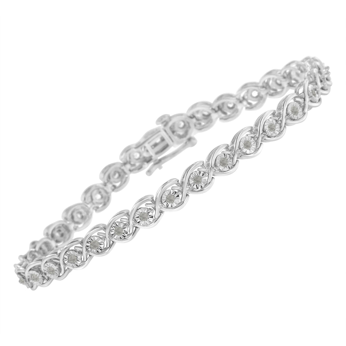 .925 Sterling Silver 1/2 Cttw Diamond Criss-Cross Miracle-Set 7&quot; Link Bracelet (I-J Color, I2-I3 Clarity) - LinkagejewelrydesignLinkagejewelrydesign