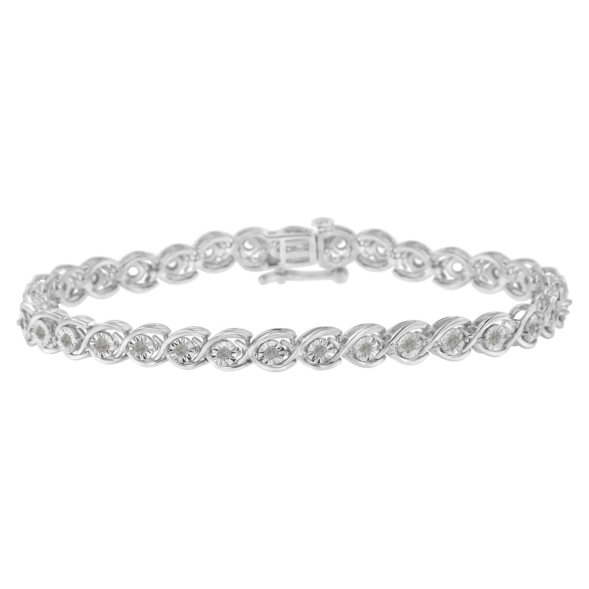 .925 Sterling Silver 1/2 Cttw Diamond Criss-Cross Miracle-Set 7" Link Bracelet (I-J Color, I2-I3 Clarity) - LinkagejewelrydesignLinkagejewelrydesign