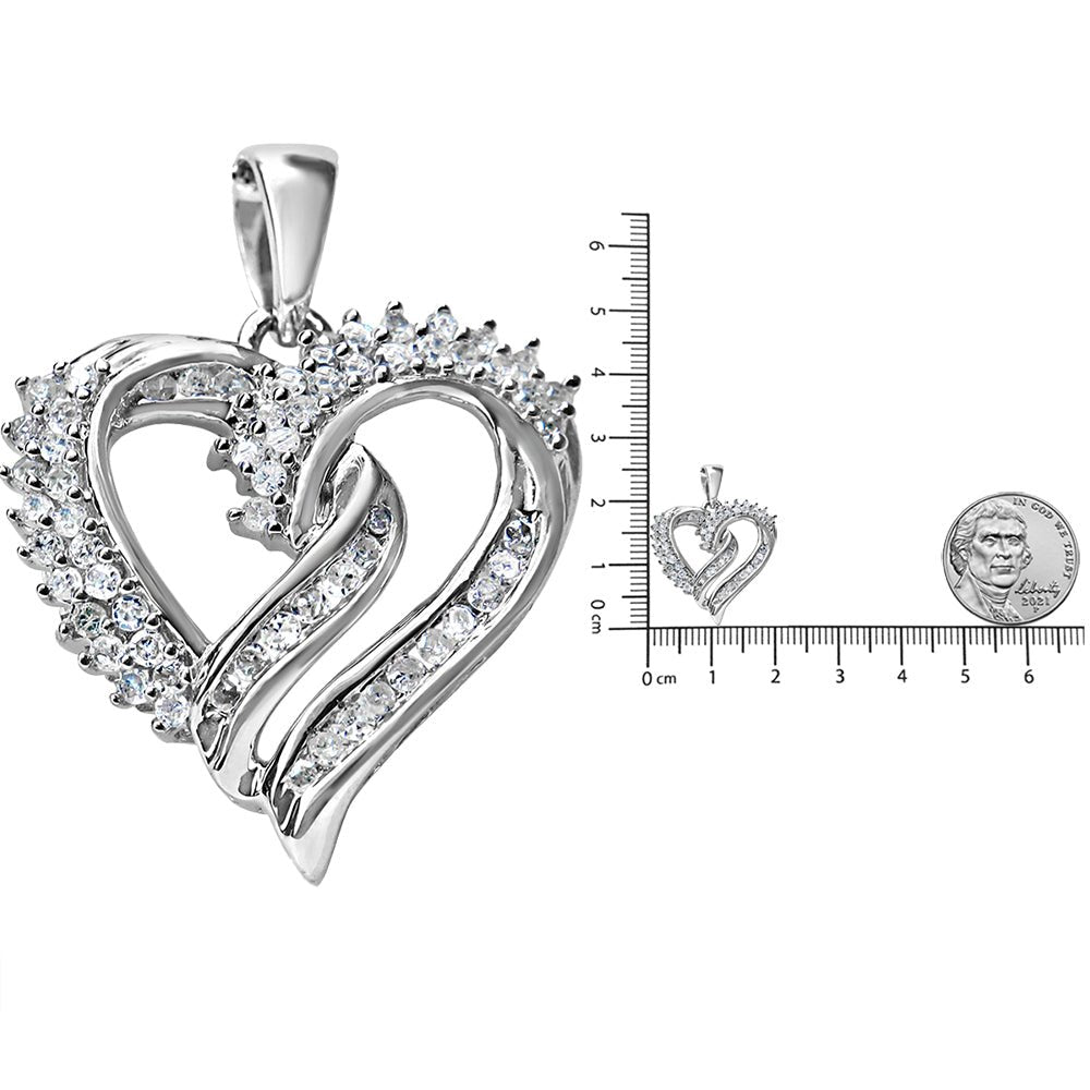 .925 Sterling Silver 1/2 Cttw Diamond Double Row Openwork Heart Pendant 18&quot; Necklace (I-J Color, I3 Clarity) - LinkagejewelrydesignLinkagejewelrydesign