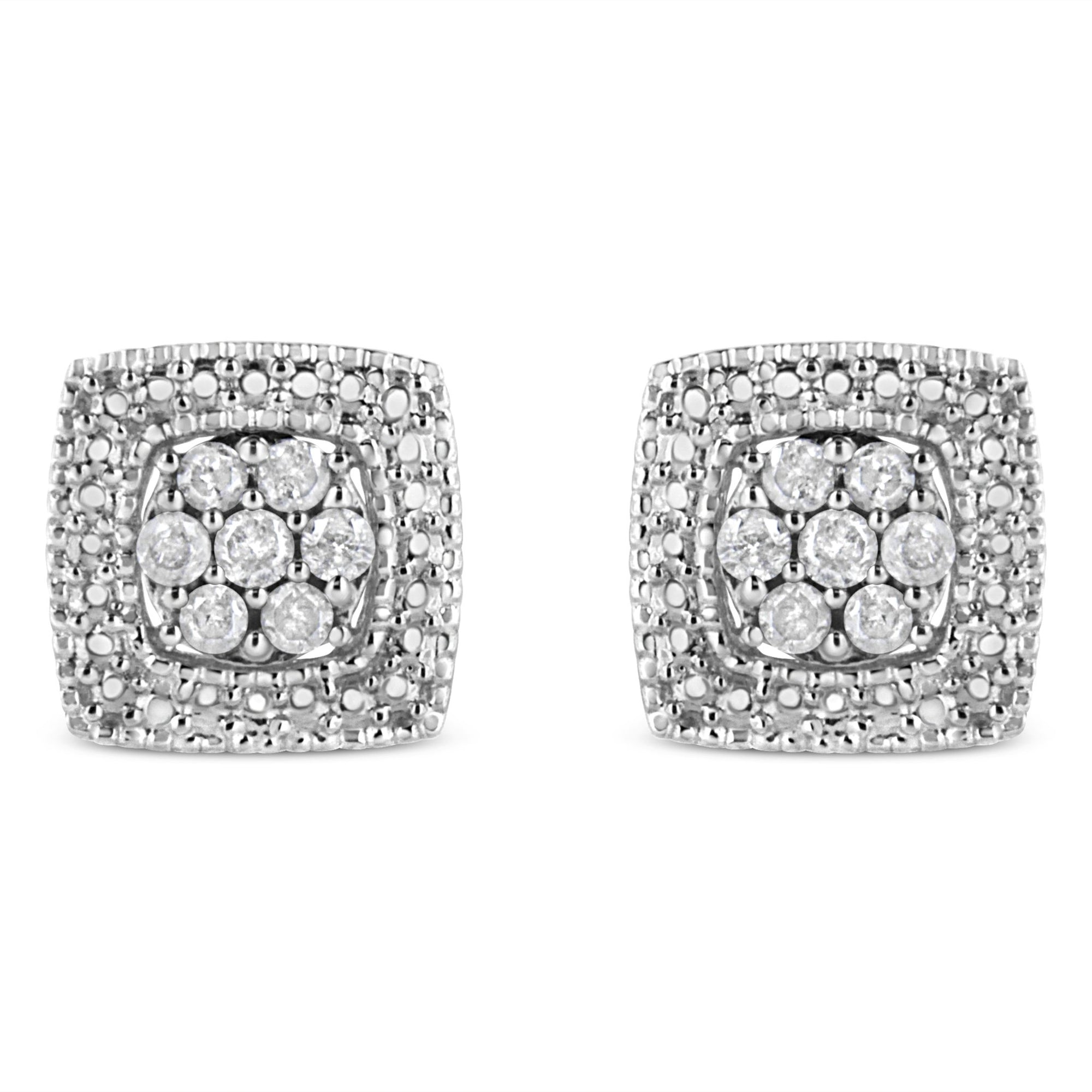 .925 Sterling Silver 1/2 Cttw Diamond Miligrain Square Shape Stud Earrings (I-J Color, I2-I3 Clarity) - LinkagejewelrydesignLinkagejewelrydesign