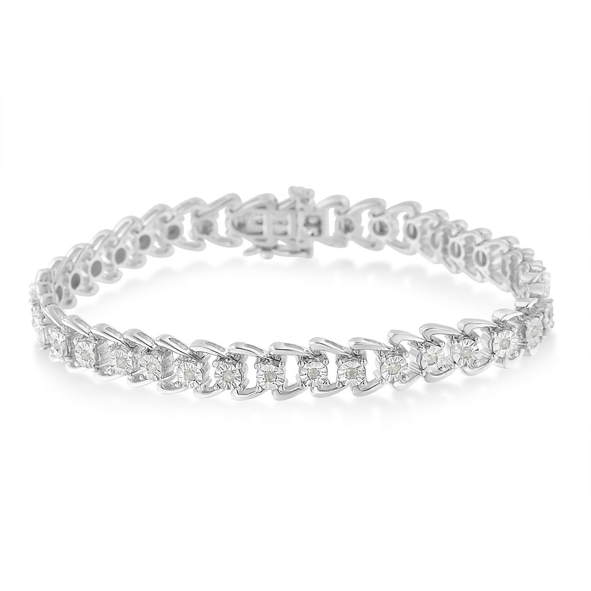 .925 Sterling Silver 1/2 Cttw Diamond Miracle-Set Double Swoosh Wave Style 7&quot; Tennis Bracelet (I-J Color, I3 Clarity) - LinkagejewelrydesignLinkagejewelrydesign