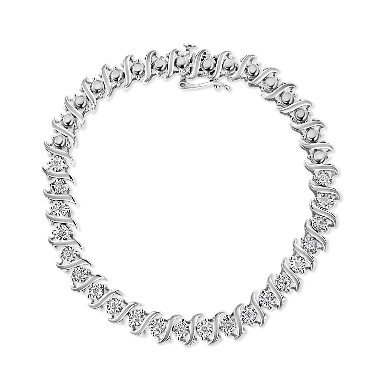 .925 Sterling Silver 1/2 Cttw Diamond Miracle Set "S" Link Tennis Bracelet - (J-K Color, I2-I3 Clarity) - Size 7.50 - LinkagejewelrydesignLinkagejewelrydesign
