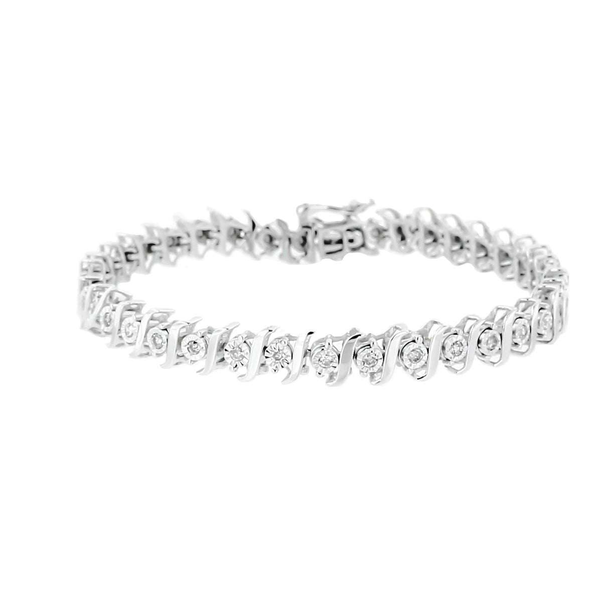 .925 Sterling Silver 1/2 Cttw Diamond Miracle Set &quot;S&quot; Link Tennis Bracelet - (J-K Color, I2-I3 Clarity) - Size 7.50 - LinkagejewelrydesignLinkagejewelrydesign