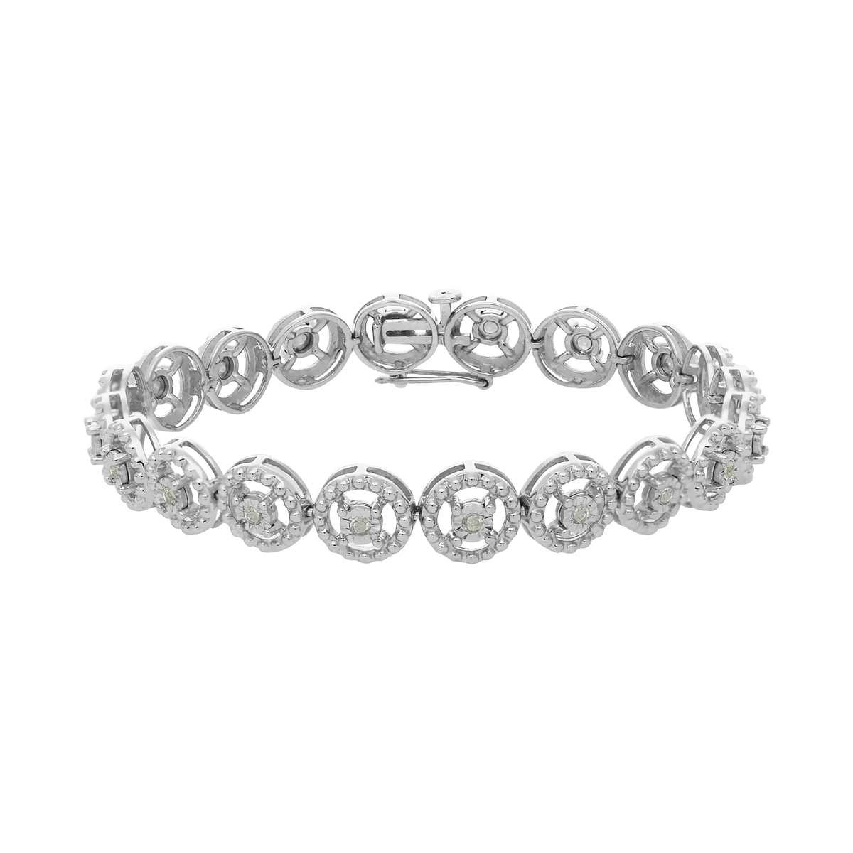 .925 Sterling Silver 1/2 Cttw Diamond Nested Circle Miracle Set Open Wheel 7&quot; Fashion Link Bracelet (I-J Color, I3 Clarity) - LinkagejewelrydesignLinkagejewelrydesign