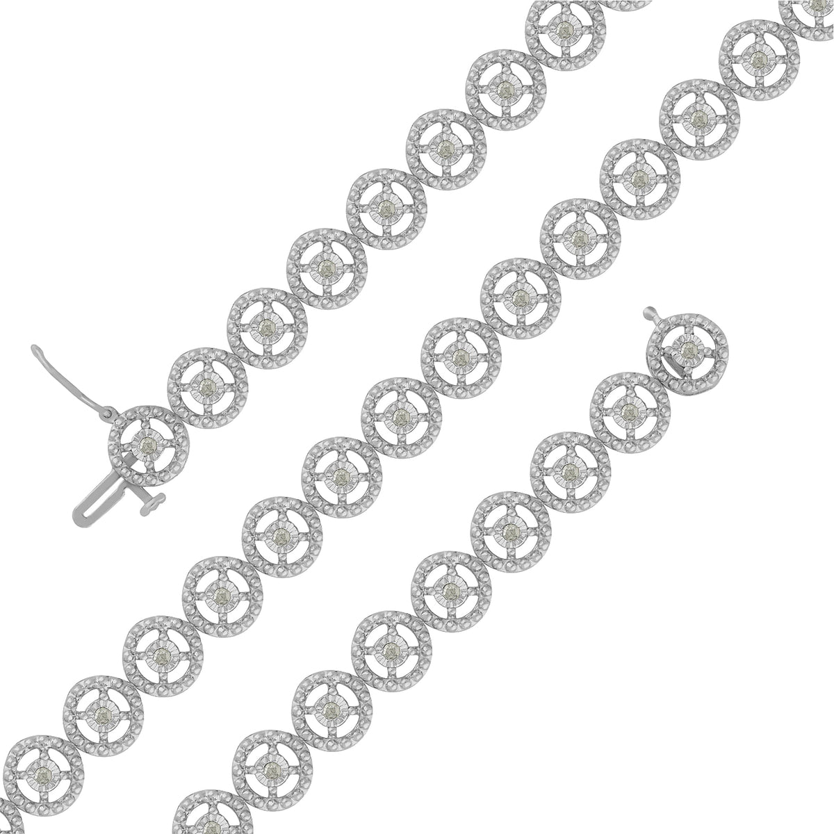 .925 Sterling Silver 1/2 Cttw Diamond Nested Circle Miracle Set Open Wheel 7&quot; Fashion Link Bracelet (I-J Color, I3 Clarity) - LinkagejewelrydesignLinkagejewelrydesign