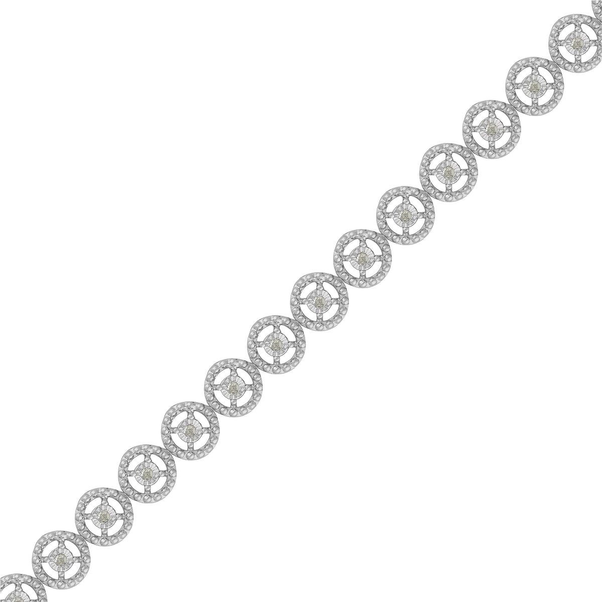 .925 Sterling Silver 1/2 Cttw Diamond Nested Circle Miracle Set Open Wheel 7&quot; Fashion Link Bracelet (I-J Color, I3 Clarity) - LinkagejewelrydesignLinkagejewelrydesign
