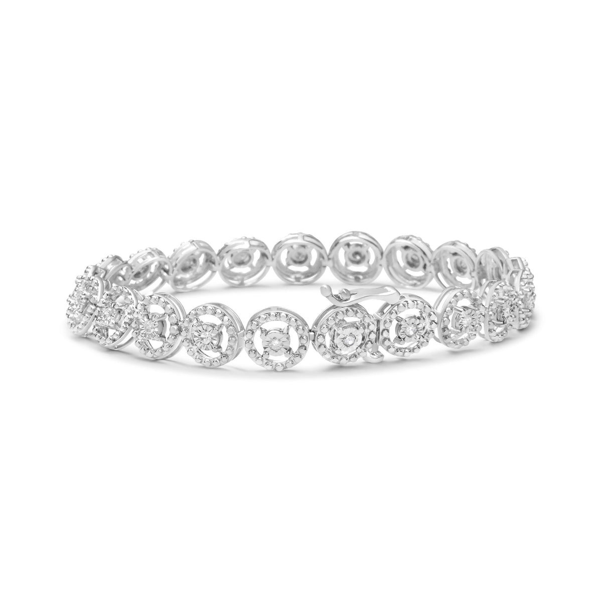 .925 Sterling Silver 1/2 Cttw Diamond Nested Circle Miracle Set Open Wheel 7.25&quot; Fashion Link Bracelet (I-J Color, I3 Clarity) - LinkagejewelrydesignLinkagejewelrydesign