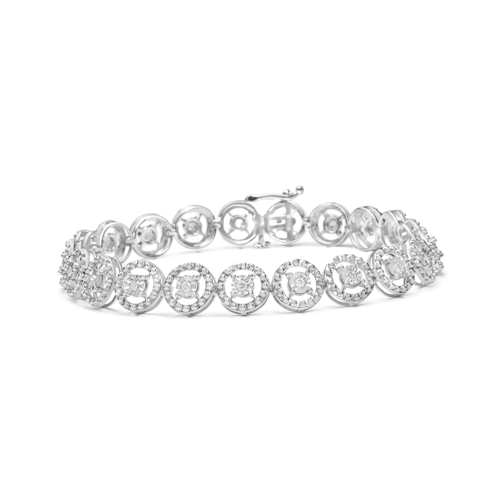 .925 Sterling Silver 1/2 Cttw Diamond Nested Circle Miracle Set Open Wheel 7.25" Fashion Link Bracelet (I-J Color, I3 Clarity) - LinkagejewelrydesignLinkagejewelrydesign