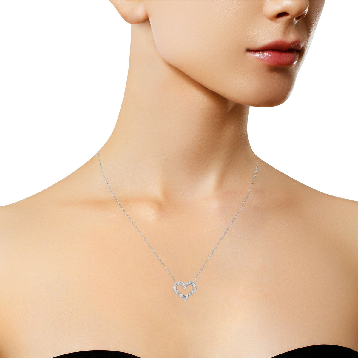 .925 Sterling Silver 1/2 Cttw Diamond Open Heart 18&quot; Pendant Necklace (I-J Color, I2-I3 Clarity) - LinkagejewelrydesignLinkagejewelrydesign