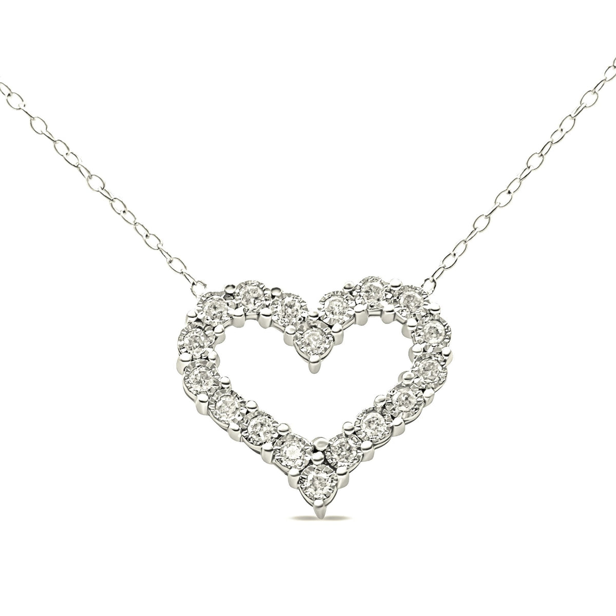 .925 Sterling Silver 1/2 Cttw Diamond Open Heart 18&quot; Pendant Necklace (I-J Color, I2-I3 Clarity) - LinkagejewelrydesignLinkagejewelrydesign