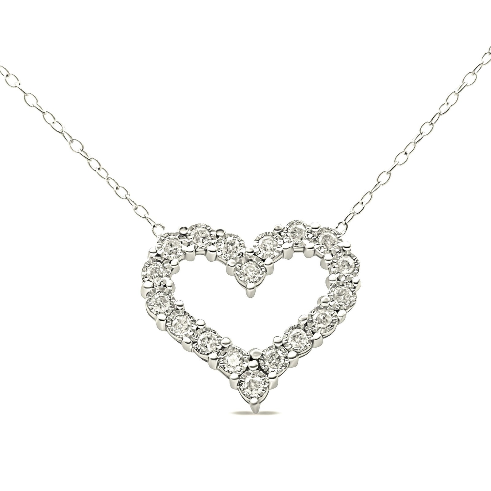 .925 Sterling Silver 1/2 Cttw Diamond Open Heart 18" Pendant Necklace (I-J Color, I2-I3 Clarity) - LinkagejewelrydesignLinkagejewelrydesign