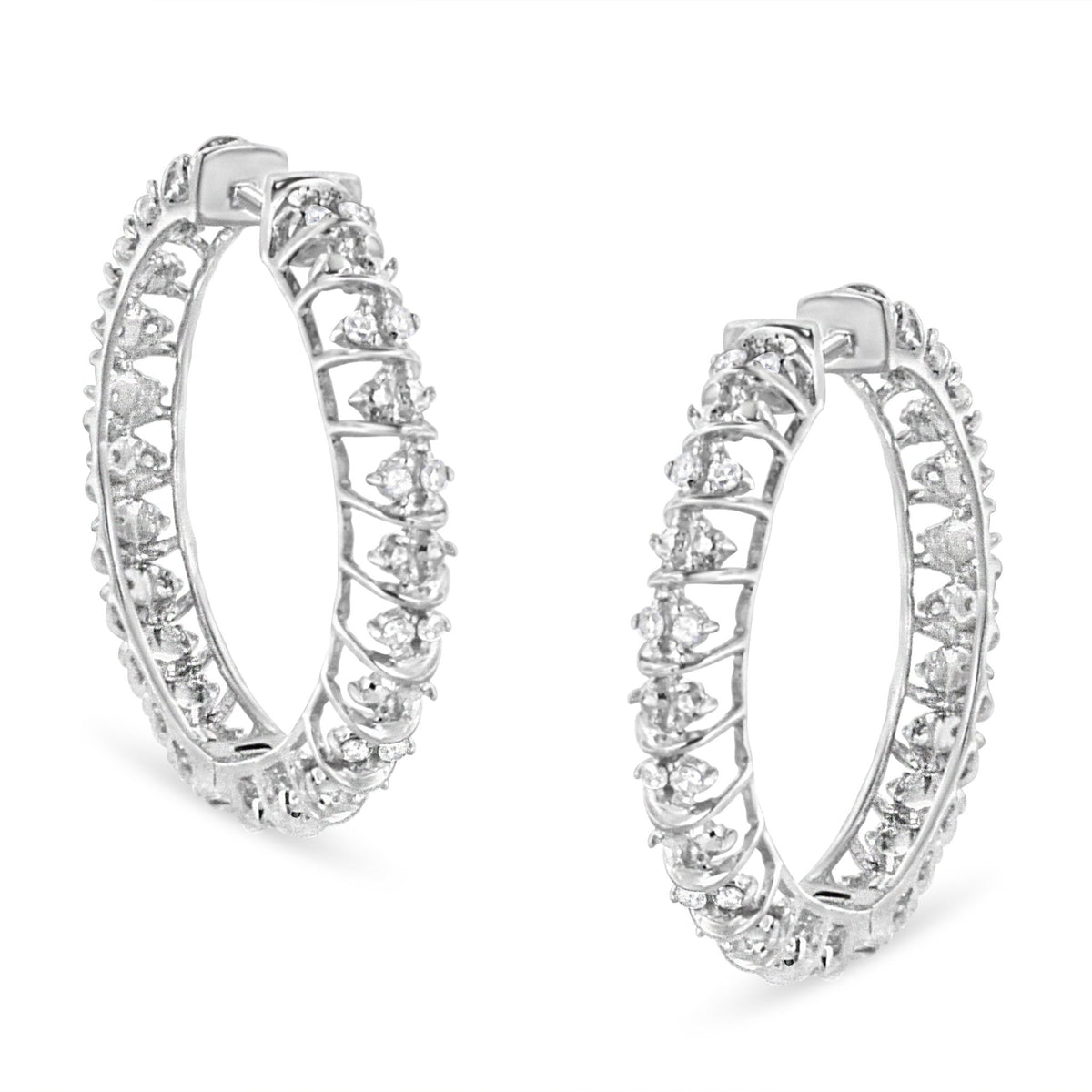 .925 Sterling Silver 1/2 Cttw Diamond Wire Cage Style Hoop Earring (I-J Color, I2-I3 Clarity) - LinkagejewelrydesignLinkagejewelrydesign