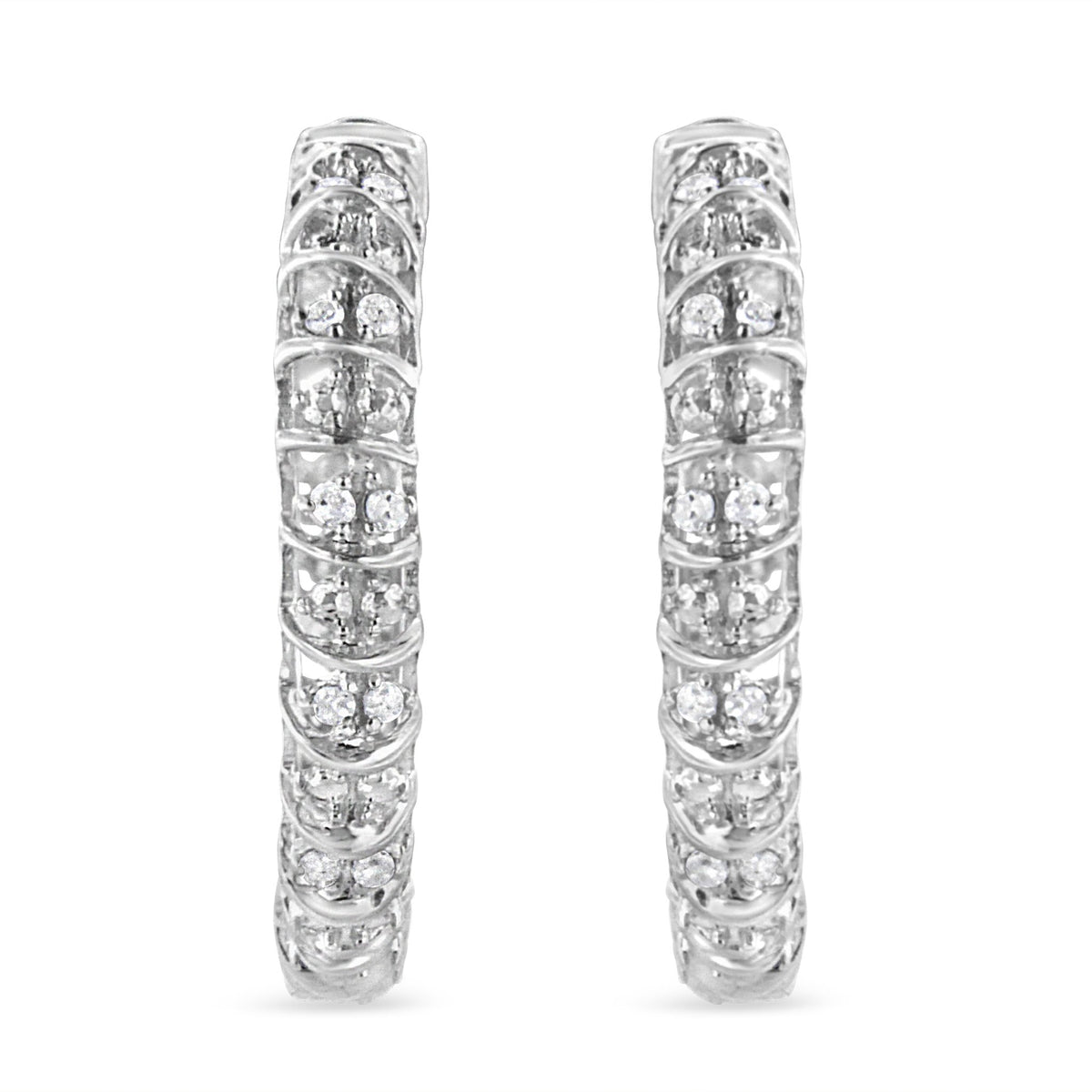 .925 Sterling Silver 1/2 Cttw Diamond Wire Cage Style Hoop Earring (I-J Color, I2-I3 Clarity) - LinkagejewelrydesignLinkagejewelrydesign
