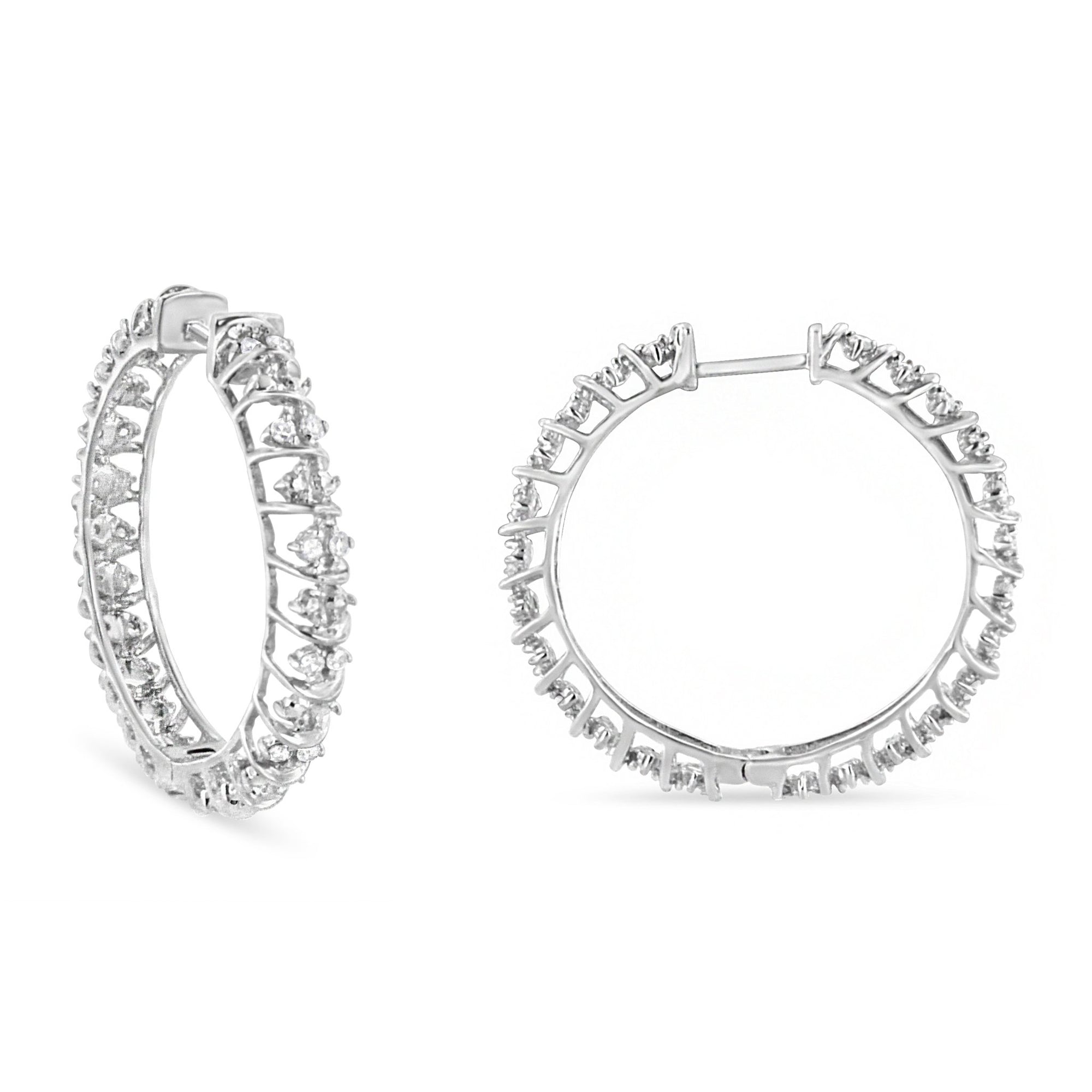 .925 Sterling Silver 1/2 Cttw Diamond Wire Cage Style Hoop Earring (I-J Color, I2-I3 Clarity) - LinkagejewelrydesignLinkagejewelrydesign