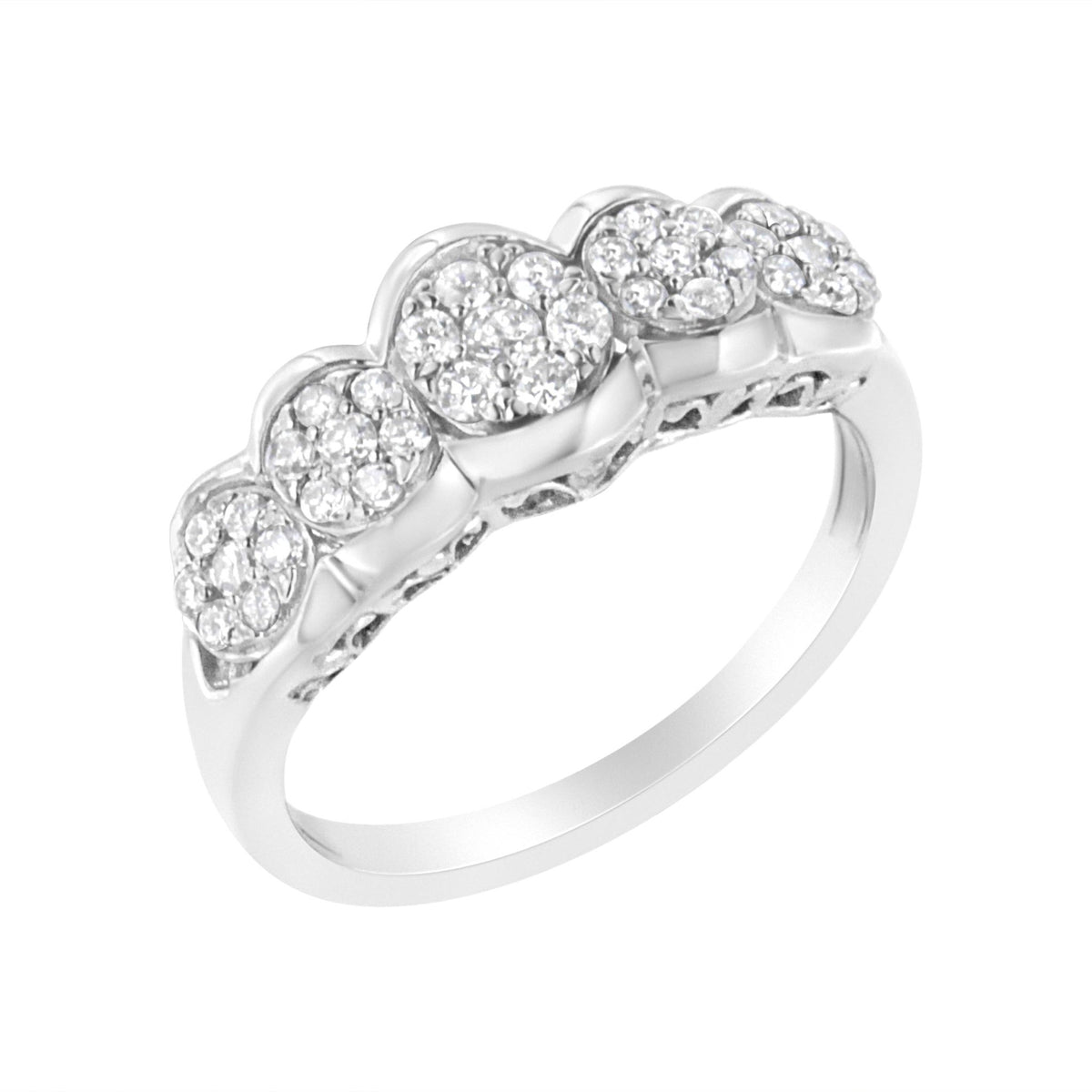 .925 Sterling Silver 1/2 cttw Lab Grown Diamond 5 Flower Ring (F-G Color, VS2-SI1 Clarity) - Size 7 - LinkagejewelrydesignLinkagejewelrydesign