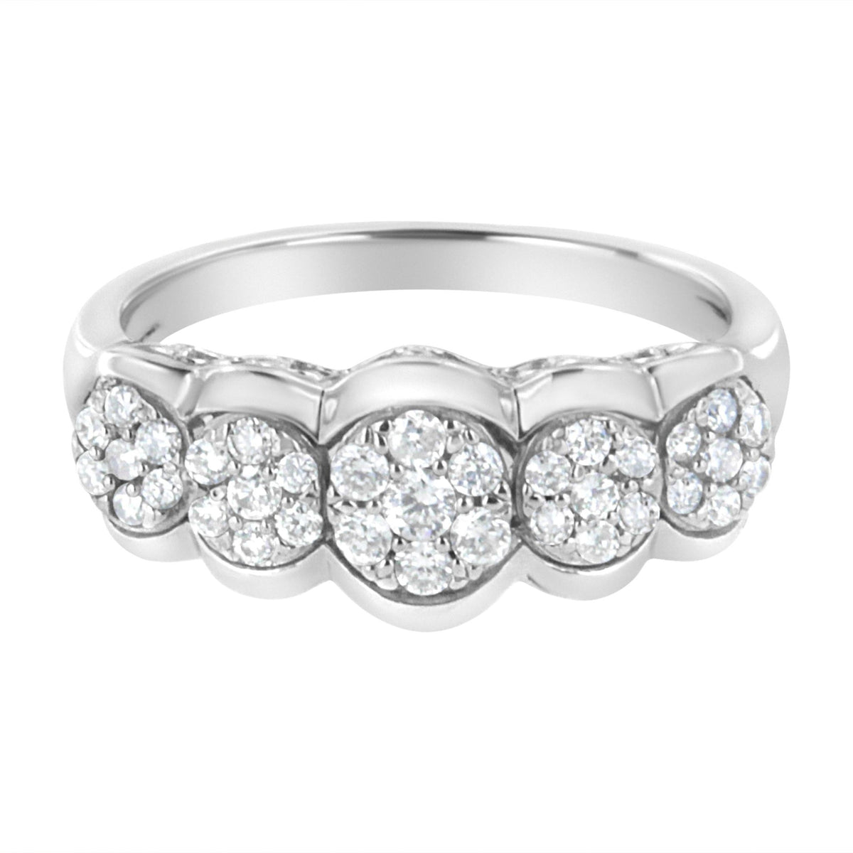 .925 Sterling Silver 1/2 cttw Lab Grown Diamond 5 Flower Ring (F-G Color, VS2-SI1 Clarity) - Size 7 - LinkagejewelrydesignLinkagejewelrydesign