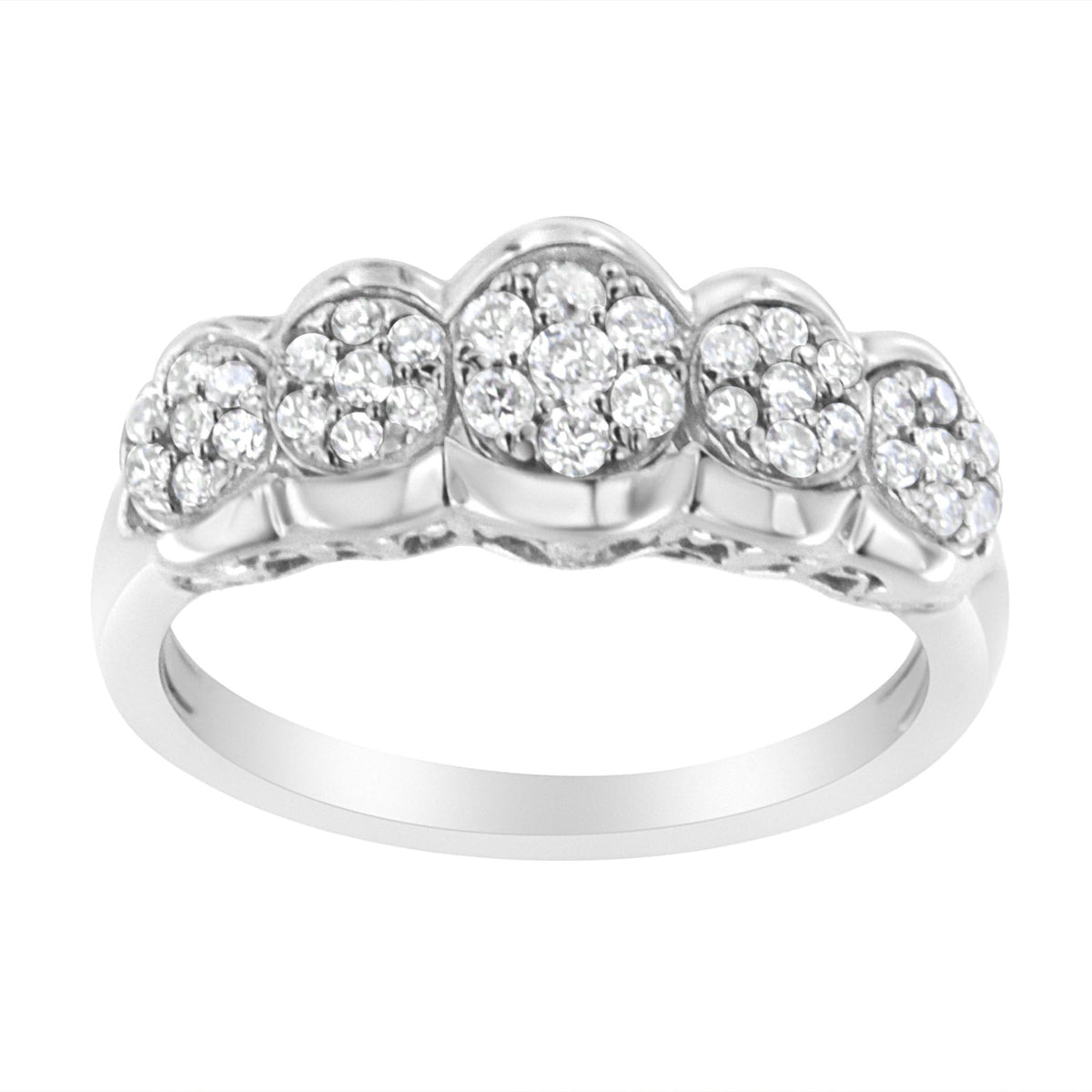 .925 Sterling Silver 1/2 cttw Lab Grown Diamond 5 Flower Ring (F-G Color, VS2-SI1 Clarity) - Size 7 - LinkagejewelrydesignLinkagejewelrydesign