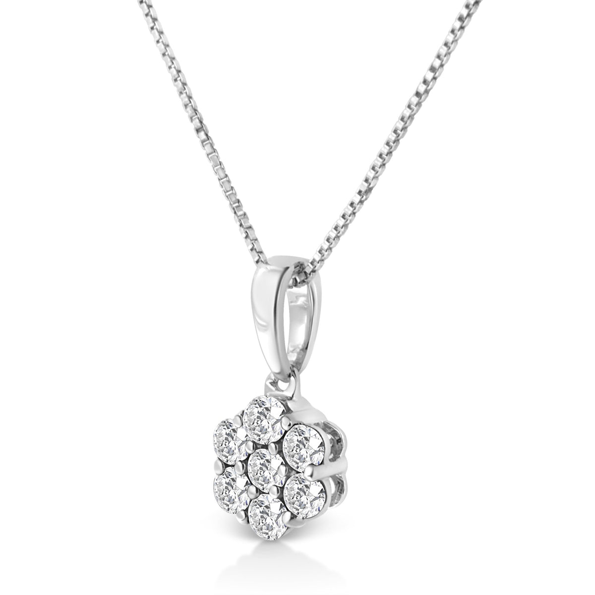 .925 Sterling Silver 1/2 Cttw Lab Grown Diamond 7 Stone Floral Cluster 18&quot; Pendant Necklace (F-G Color, SI1-SI2 Clarity) - LinkagejewelrydesignLinkagejewelrydesign