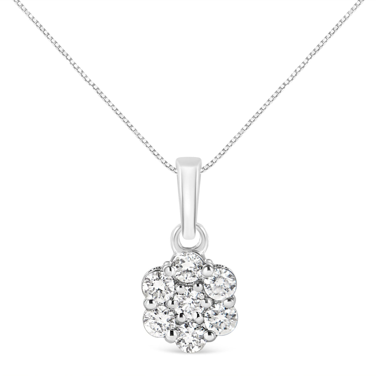 .925 Sterling Silver 1/2 Cttw Lab Grown Diamond 7 Stone Floral Cluster 18&quot; Pendant Necklace (F-G Color, SI1-SI2 Clarity) - LinkagejewelrydesignLinkagejewelrydesign