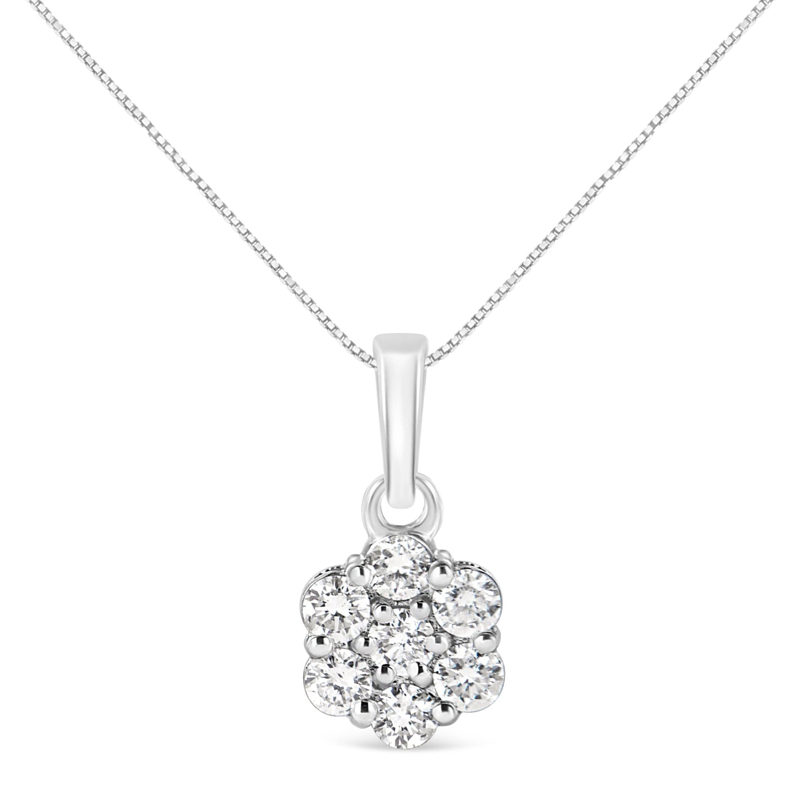 .925 Sterling Silver 1/2 Cttw Lab Grown Diamond 7 Stone Floral Cluster 18" Pendant Necklace (F-G Color, SI1-SI2 Clarity) - LinkagejewelrydesignLinkagejewelrydesign