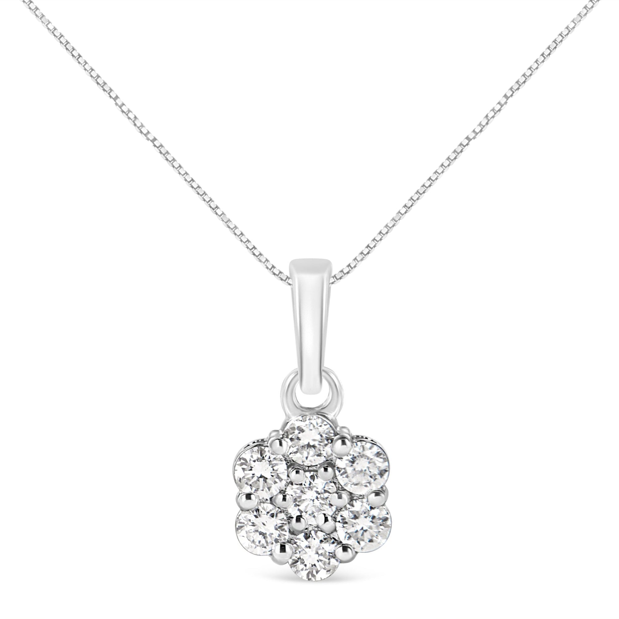 .925 Sterling Silver 1/2 Cttw Lab Grown Diamond 7 Stone Floral Cluster 18" Pendant Necklace (F-G Color, SI1-SI2 Clarity) - LinkagejewelrydesignLinkagejewelrydesign