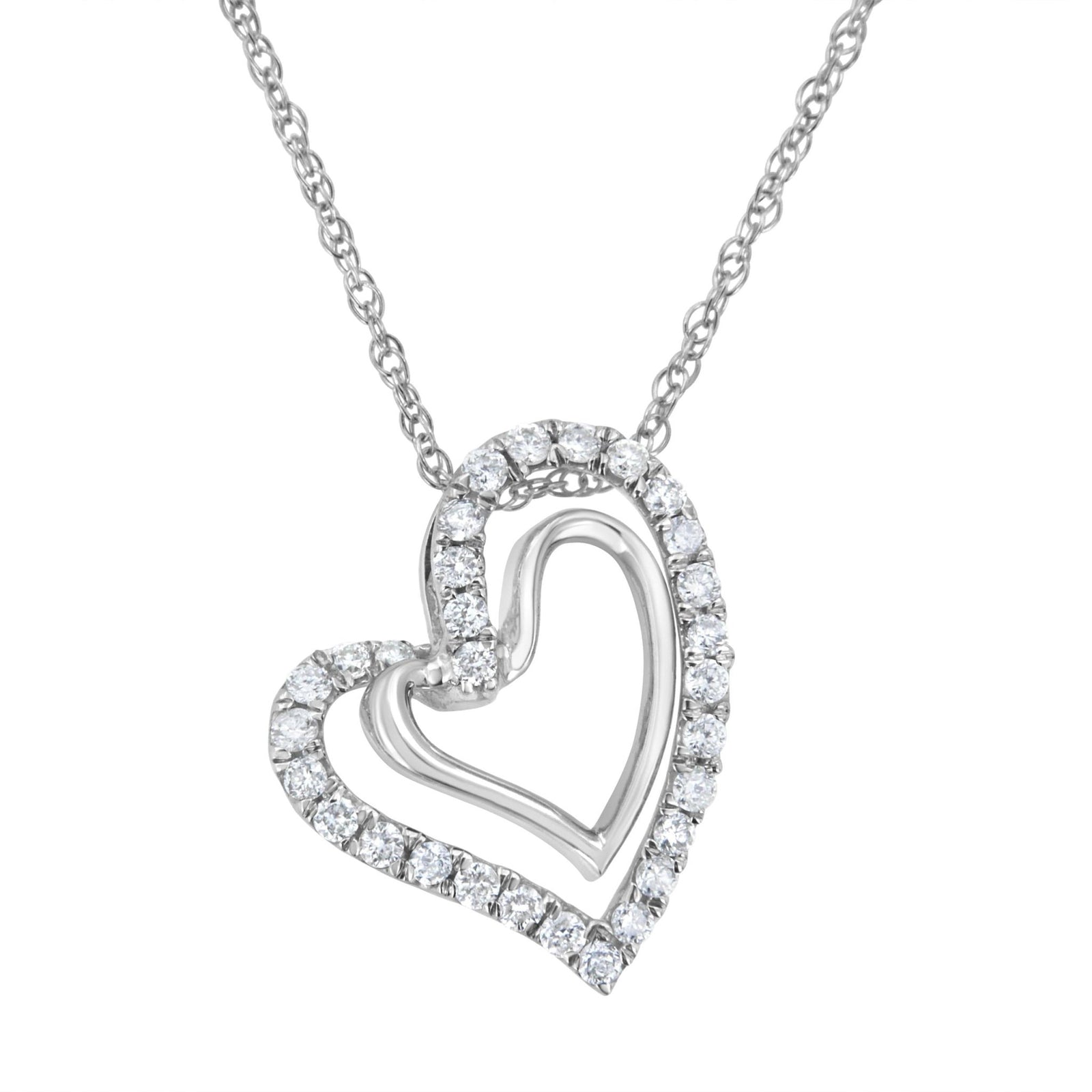 .925 Sterling Silver 1/2 cttw Lab Grown Diamond Double Heart Pendant Necklace (F-G Color, VS2-SI1 Clarity) - LinkagejewelrydesignLinkagejewelrydesign