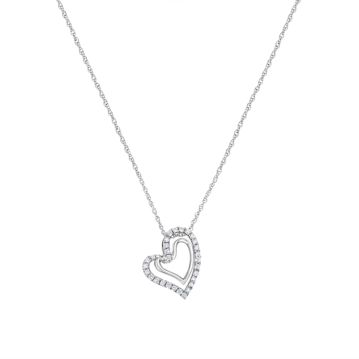 .925 Sterling Silver 1/2 cttw Lab Grown Diamond Double Heart Pendant Necklace (F-G Color, VS2-SI1 Clarity) - LinkagejewelrydesignLinkagejewelrydesign