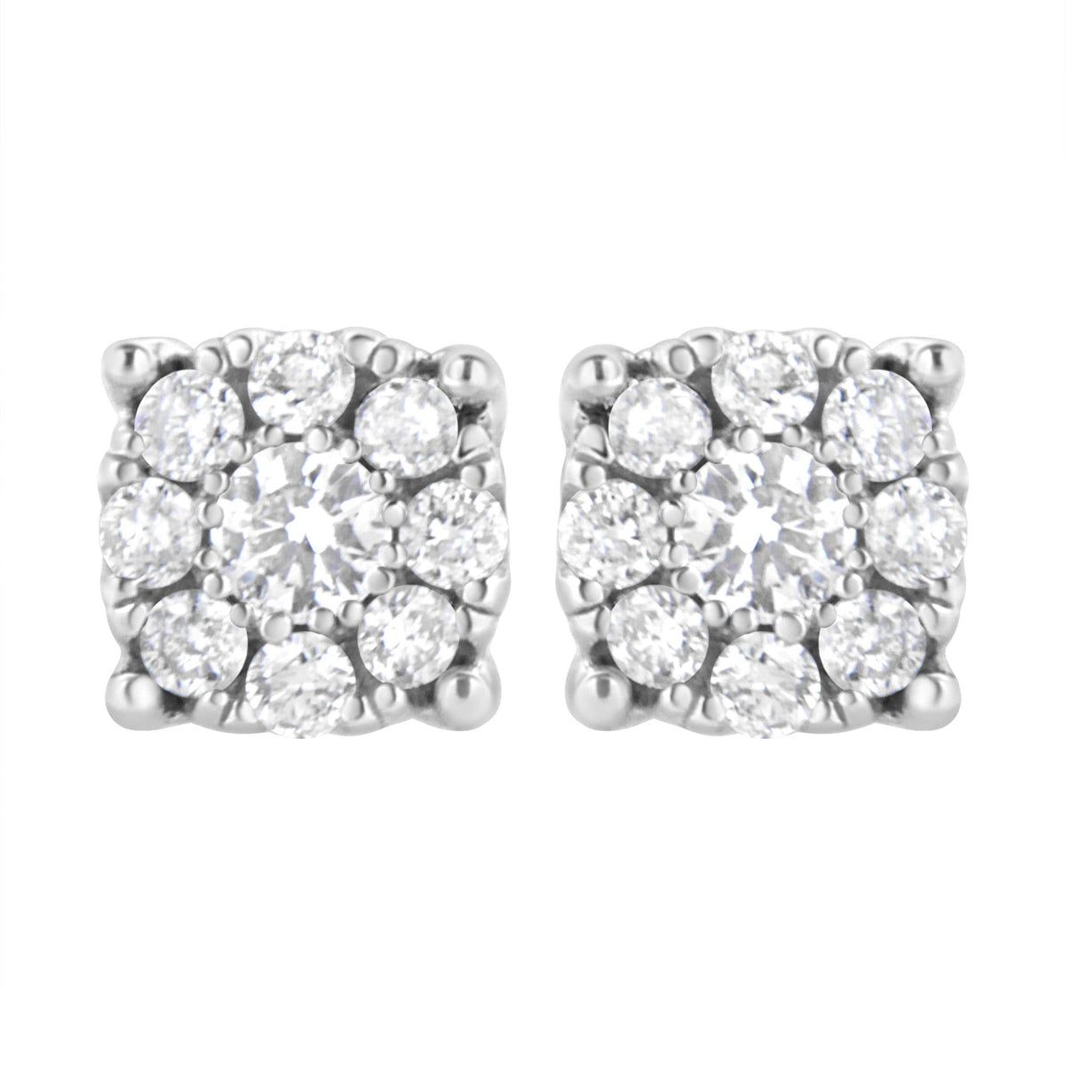 .925 Sterling Silver 1/2 cttw Lab Grown Diamond Floral Cluster Stud Earring (F-G Color, VS2-SI1 Clarity) - LinkagejewelrydesignLinkagejewelrydesign