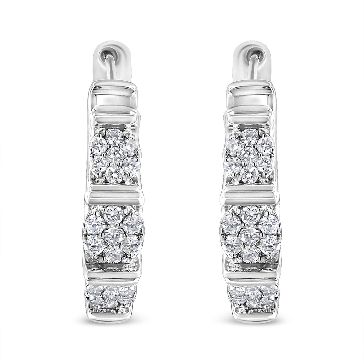 .925 Sterling Silver 1/2 Cttw Lab Grown Round Diamond Floral Cluster Hoop Earrings (F - G Color, SI1 - SI2 Clarity) - LinkagejewelrydesignLinkagejewelrydesign