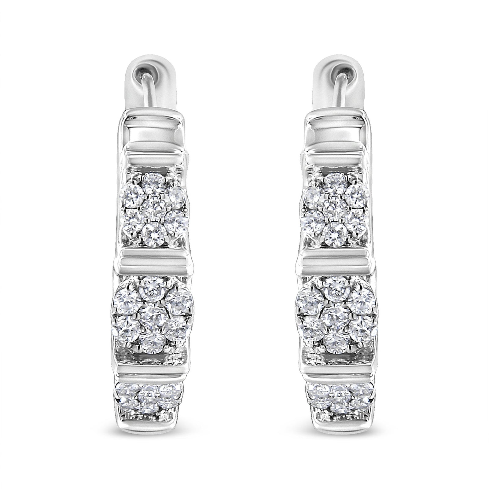 .925 Sterling Silver 1/2 Cttw Lab Grown Round Diamond Floral Cluster Hoop Earrings (F - G Color, SI1 - SI2 Clarity) - LinkagejewelrydesignLinkagejewelrydesign