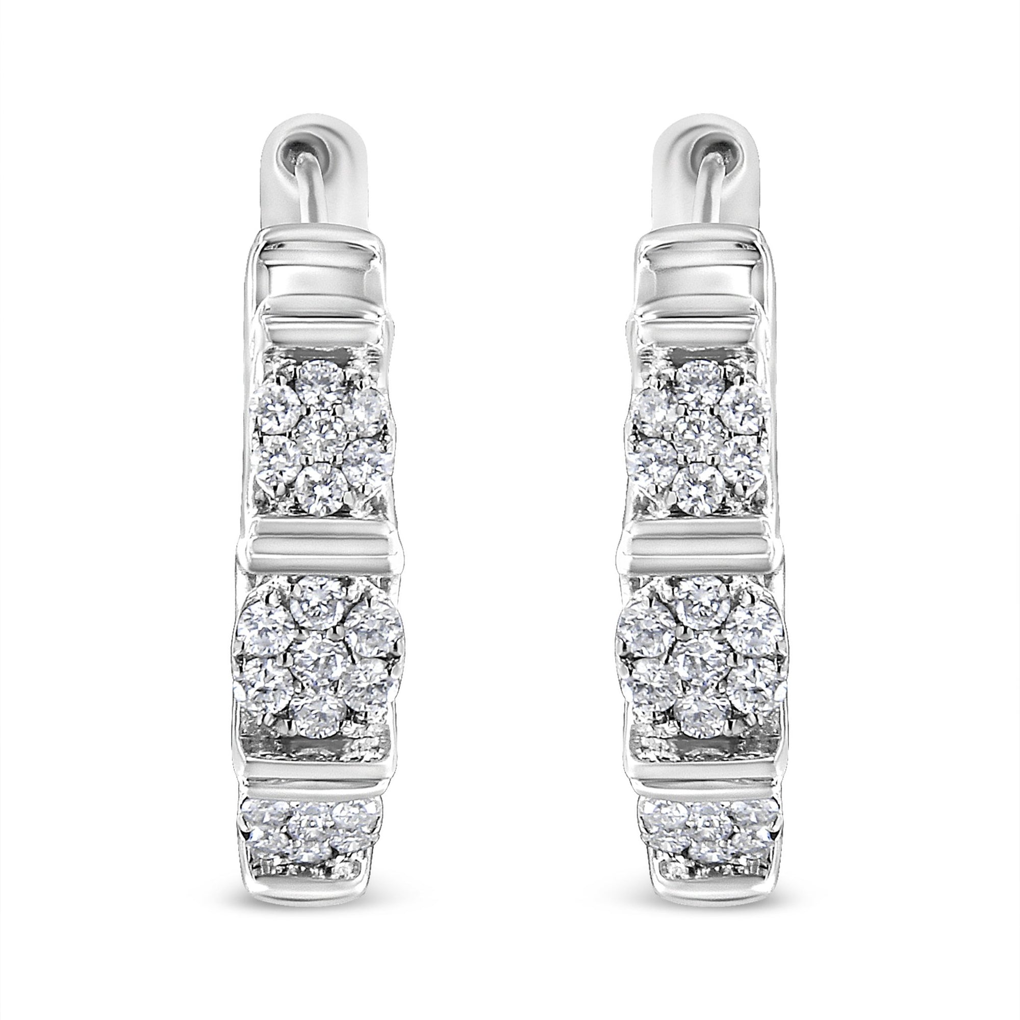 .925 Sterling Silver 1/2 Cttw Lab Grown Round Diamond Floral Cluster Hoop Earrings (F - G Color, SI1 - SI2 Clarity) - LinkagejewelrydesignLinkagejewelrydesign