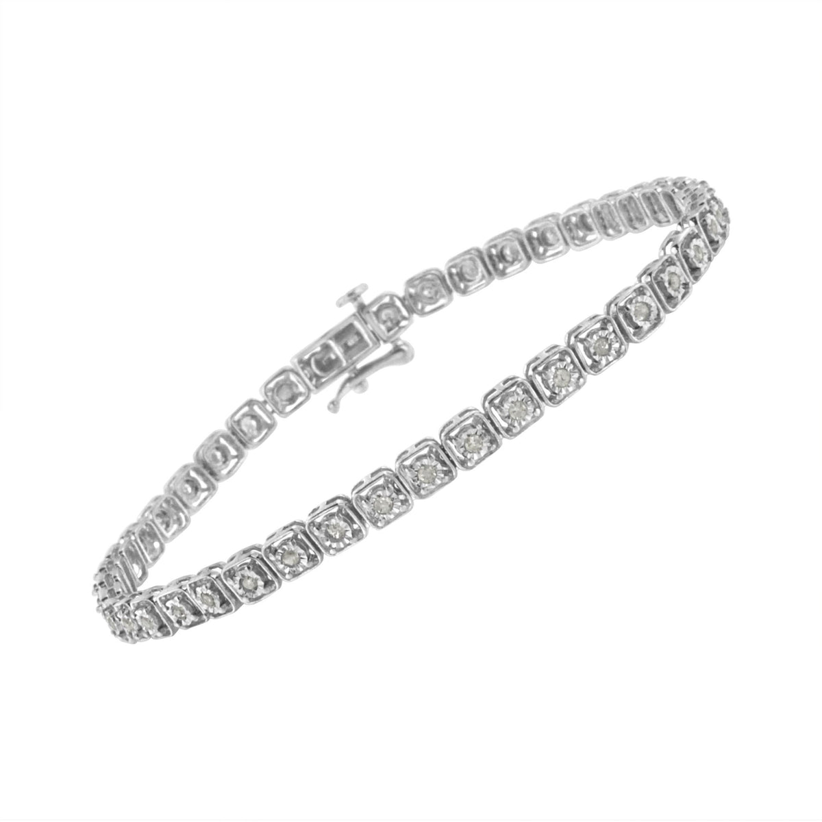 .925 Sterling Silver 1/2 cttw Miracle Set Diamond Box Link Tennis Bracelet (I-J Color, I3 Promo Clarity) - Size 7.25" - LinkagejewelrydesignLinkagejewelrydesign