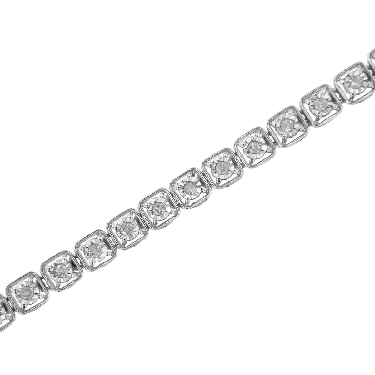.925 Sterling Silver 1/2 cttw Miracle Set Diamond Box Link Tennis Bracelet (I-J Color, I3 Promo Clarity) - Size 7.25" - LinkagejewelrydesignLinkagejewelrydesign
